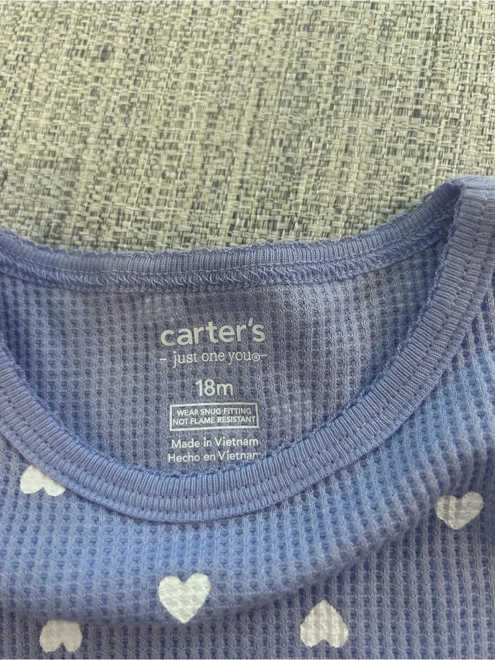 Carter's Purple Heart Waffle-Knit Kids Pajama Set. Size 18M. NWOT